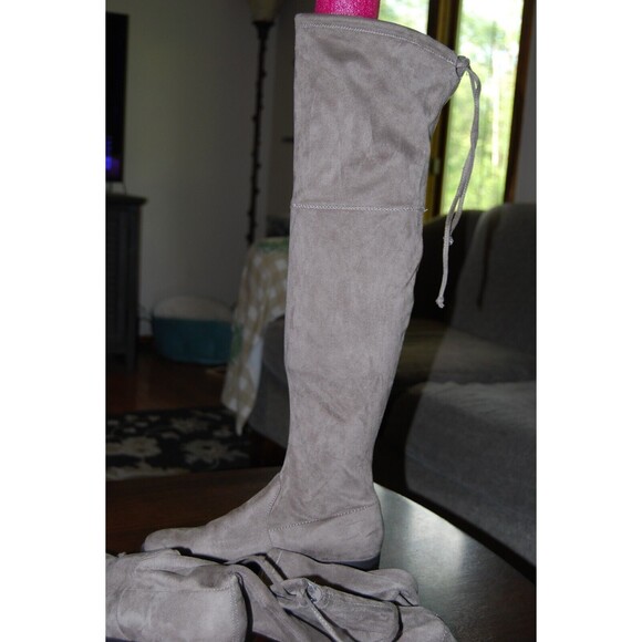Unisa Shoes - Unisa Boots Womens 8 1/2 M Tall Sock Over The Knee Beige Faux Suede Tie Pull On